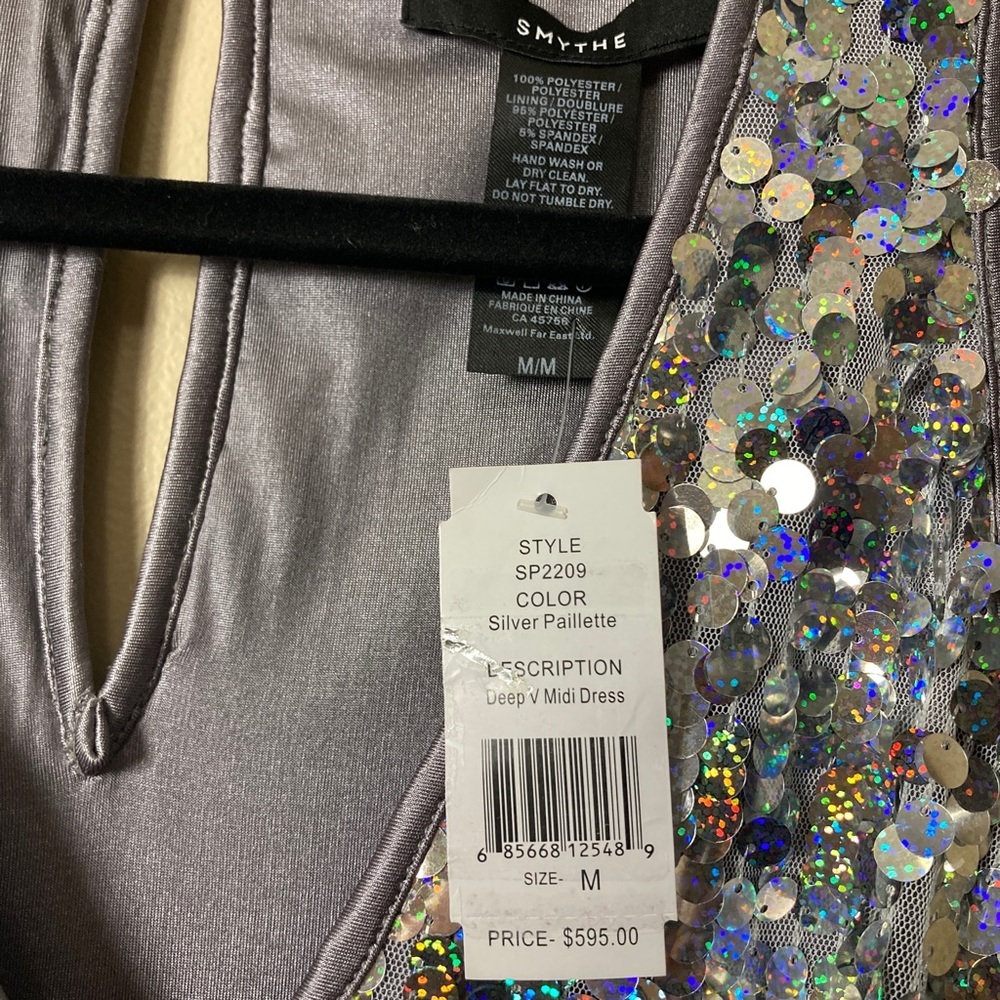 NWT Smythe Deep V Midi Dress in Silver Pailette - Picture 12 of 12